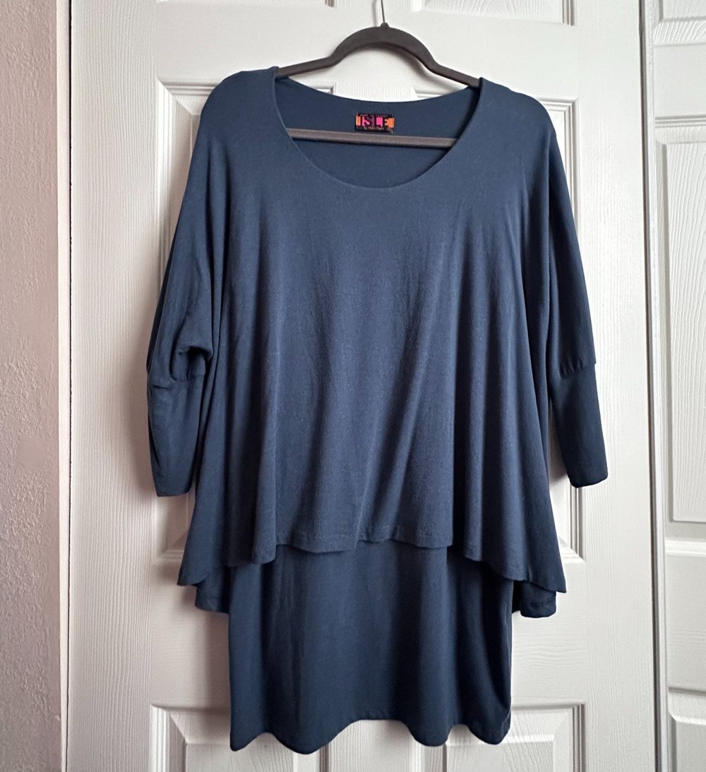 Isle by Melis Kozan Womens Small Blue Knit Double Layer Tunic Dress Lagenlook